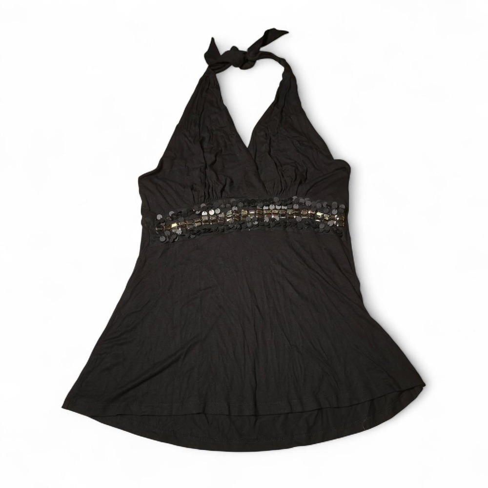 Black halter top with silver sequins